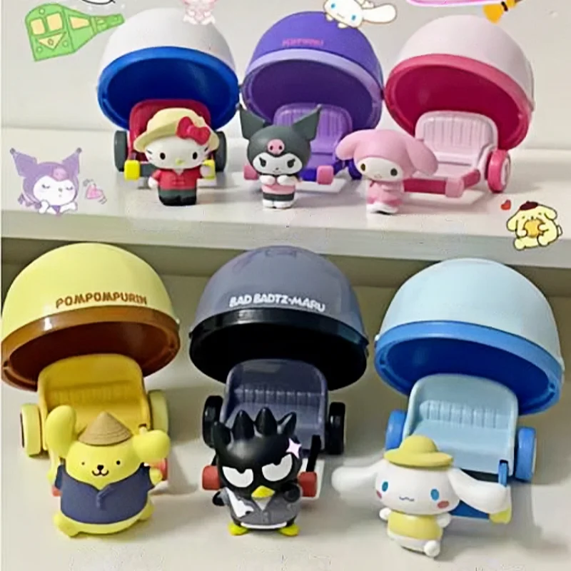 

New Sanrio Cartoon Figure Rickshaw Series My Melody Kuromi Cinnamoroll Hello Kitty Pompom Purin Bad Badtz-Maru Figurine Toys