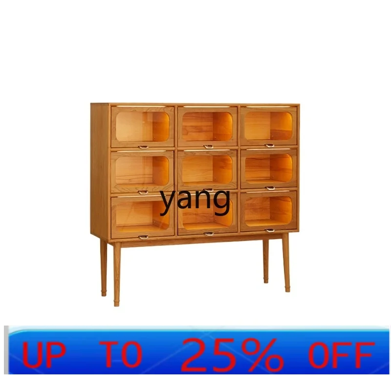 LH  nine-grid cabinet cherry wood retro display solid wood bucket cabinet storage side cabinet