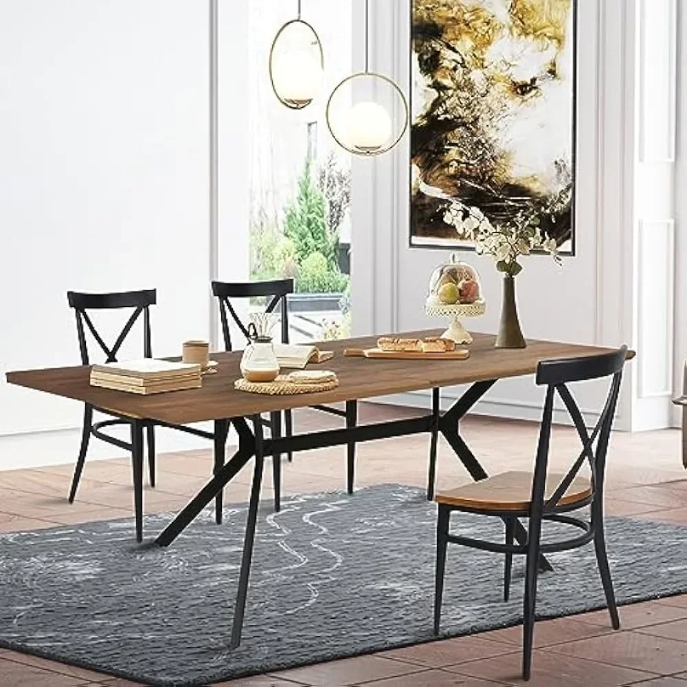 Dining Table for 6-8 Mid-Century Modern Rectangle Wood Kitchen Table Farmhouse Dining Table for Dining Room Balcony Cafe Bar