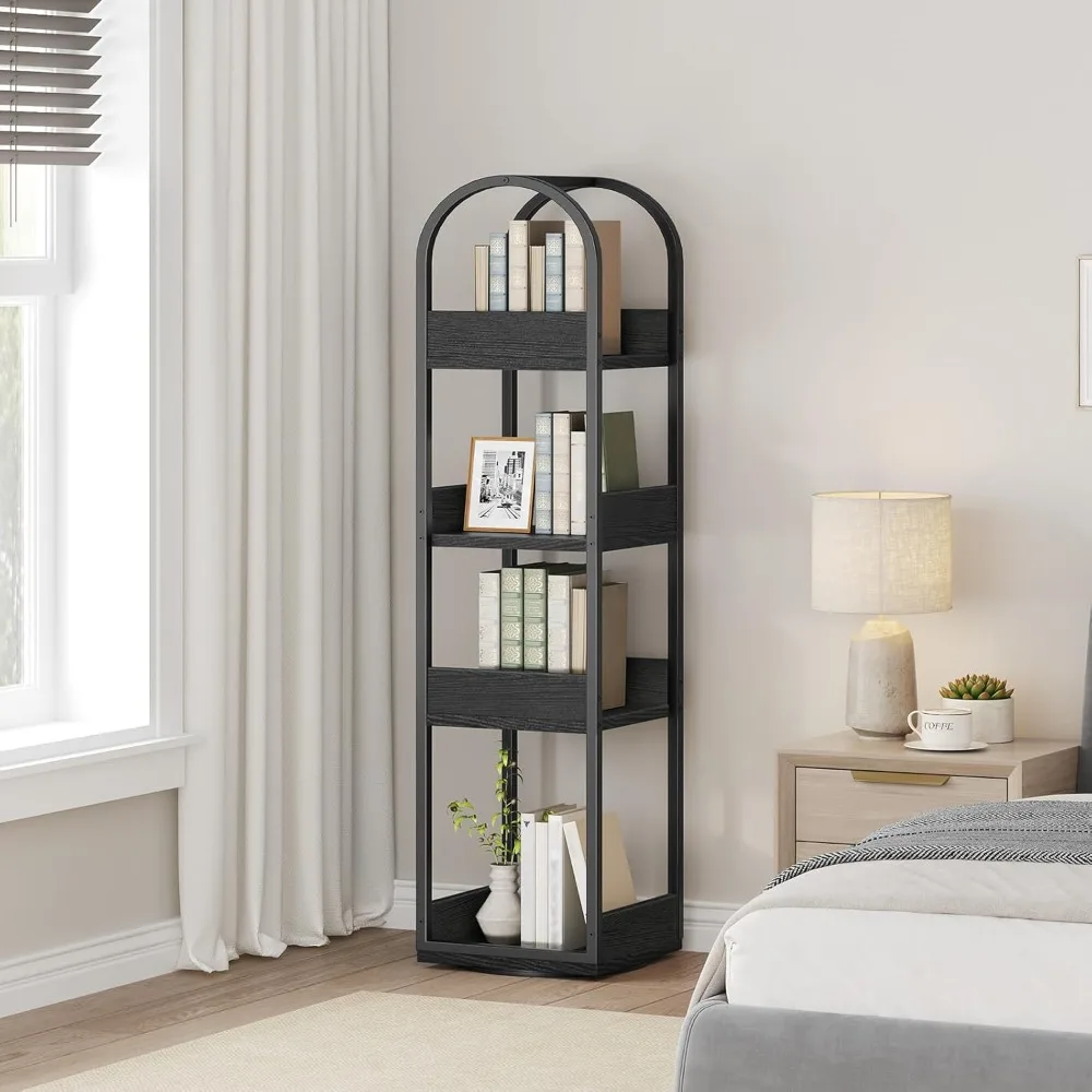 4-Tier Rotating Bookshelf, 360° Spinning Bookcase, Corner Storage Rack for Study Home Office