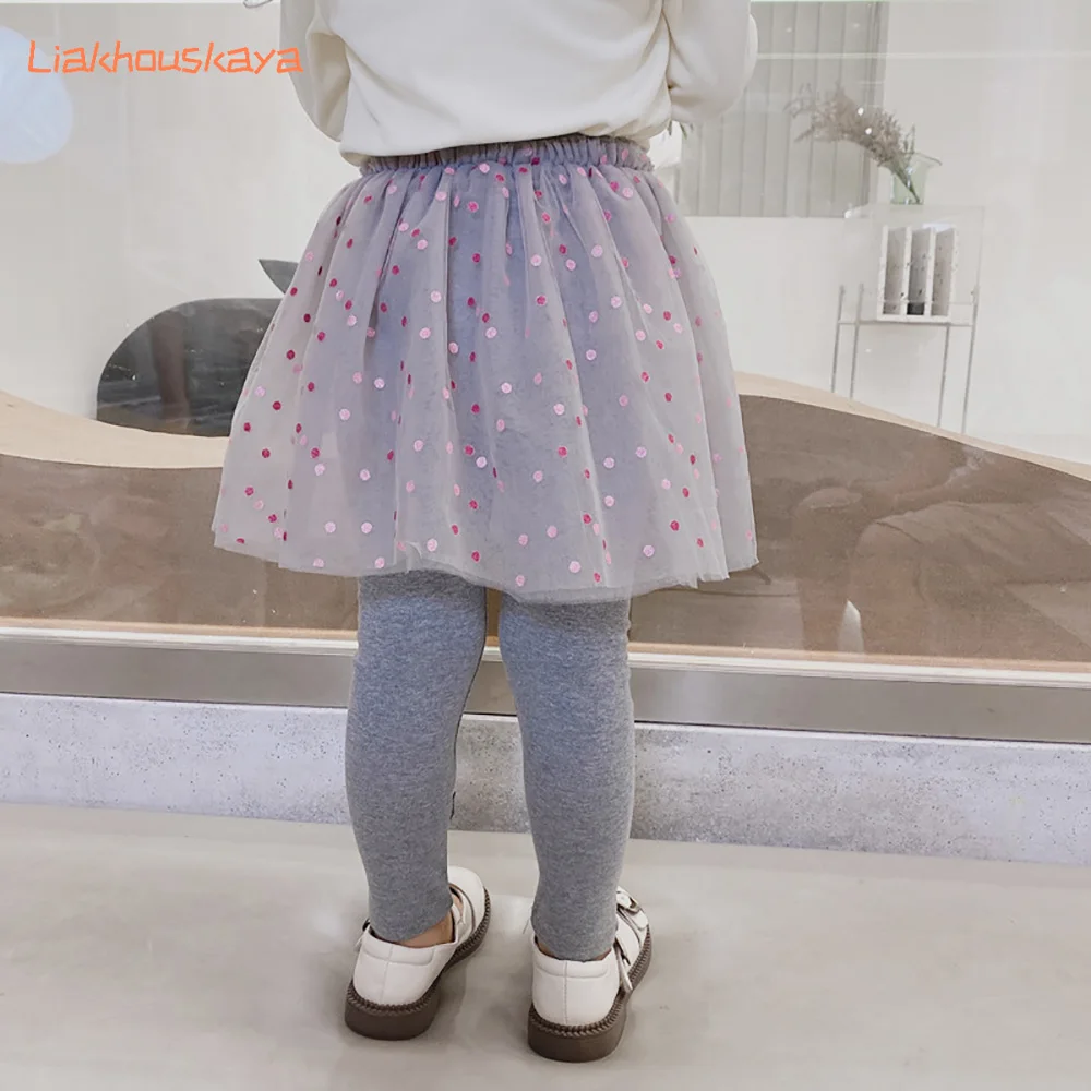 2025 Autumn New Girls Skirt Leggings Fake Two Piece Mesh Skirt Pants Toddler Girls Casual Outerwear Pants for 2-8 Years Kids
