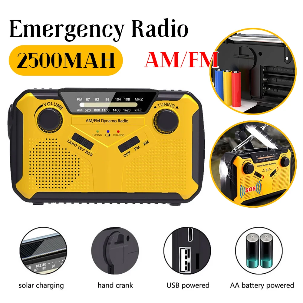 Hand Crank Radio with LED Flashlight Power Bank SOS Alarm Solar Radio AM/FM Portable Radio for Emergency Camping Storm Survival