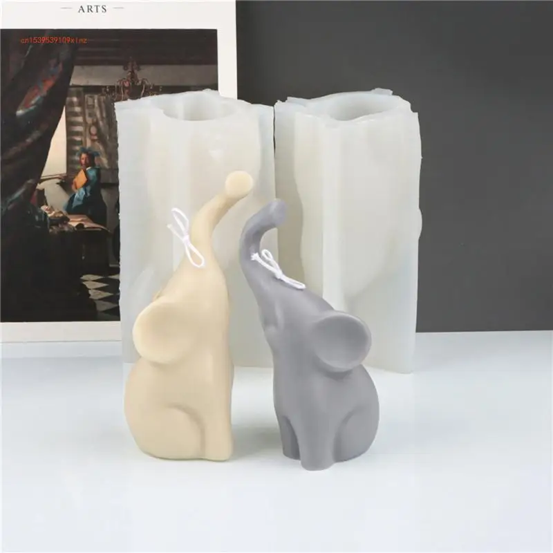 2 Pcs Couple Long-nosed Elephant Silicone Mold Animal Plaster Crystal Epoxy Resin Decorative Ornaments Tools