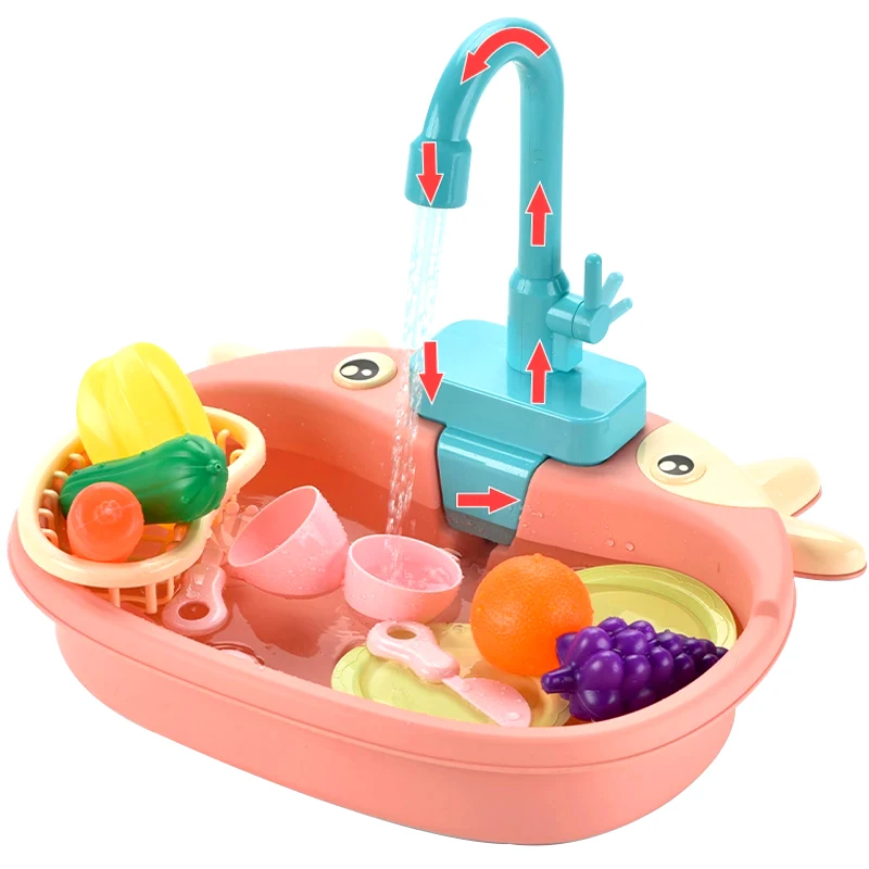 Kids Kitchen Sink Toy Sink Dishwashing Set Toys Pretend Play House Game Children's Simulation Electric Kitchen Dishwasher Toys