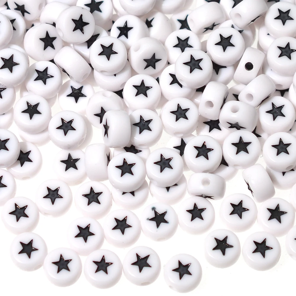 7x4mm White Star Letters Acrylic Beads White Round Flat Loose Spacer Beads for Needlework Jewelry Making DIY Bracelets Necklace