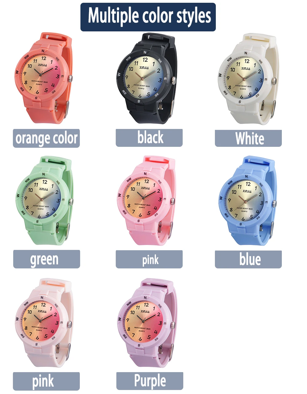 Montre à quartz étanche pour garçons et filles, montre-bracelet pour étudiants, pointeur carré, mode décontractée