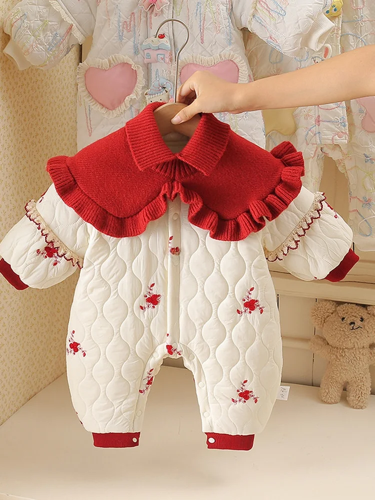 

Thiened Winter Rer for Baby Girls with Collar Princ Sle Embroidery Cler Clothes Butt Covering Chinese Brand