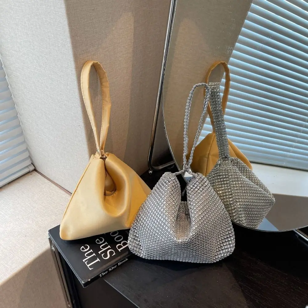 

Casual Large Capacity Rhinestone Handbag Blingbling Zipper Small Square Bag Purse Shiny Cloth Shoulder Bag Ladies