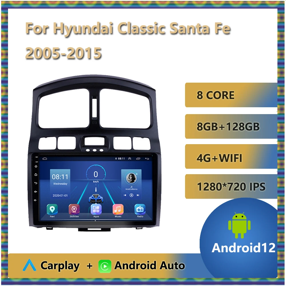 

Автомагнитола для Hyundai Classic Santa Fe 2005 - 2015 Android 12, автомагнитола, мультимедиа, навигация, GPS, 2 Din, DVD, Bluetooth