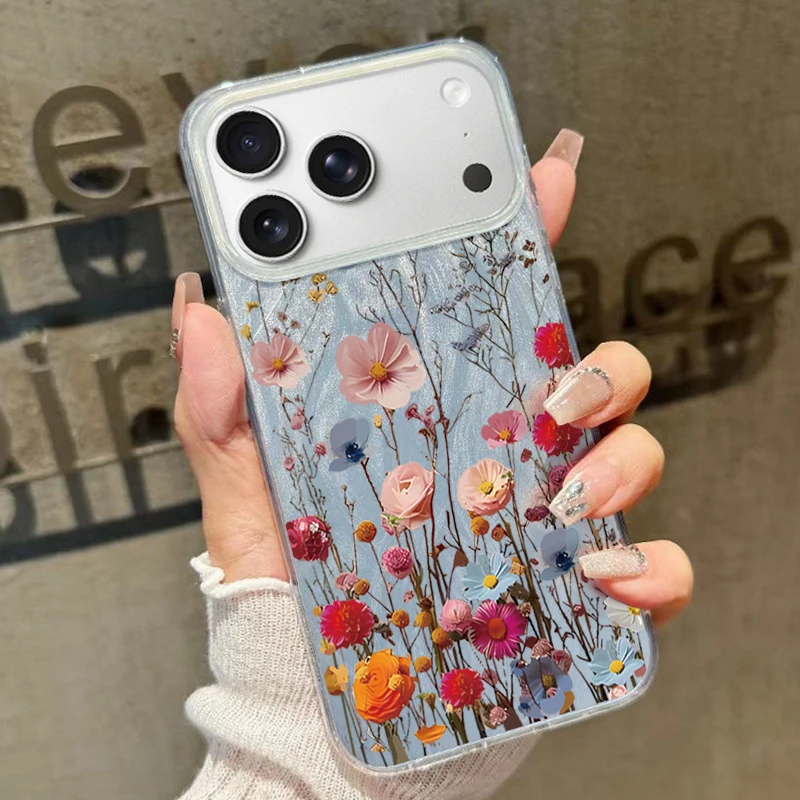

Colorful Flower Print Phone Case For iPhone Air 17 16 15 14 13 12 Pro Max 16 15 Plus 13 17 Pro 11 Shockproof Hard PC Laser Cover
