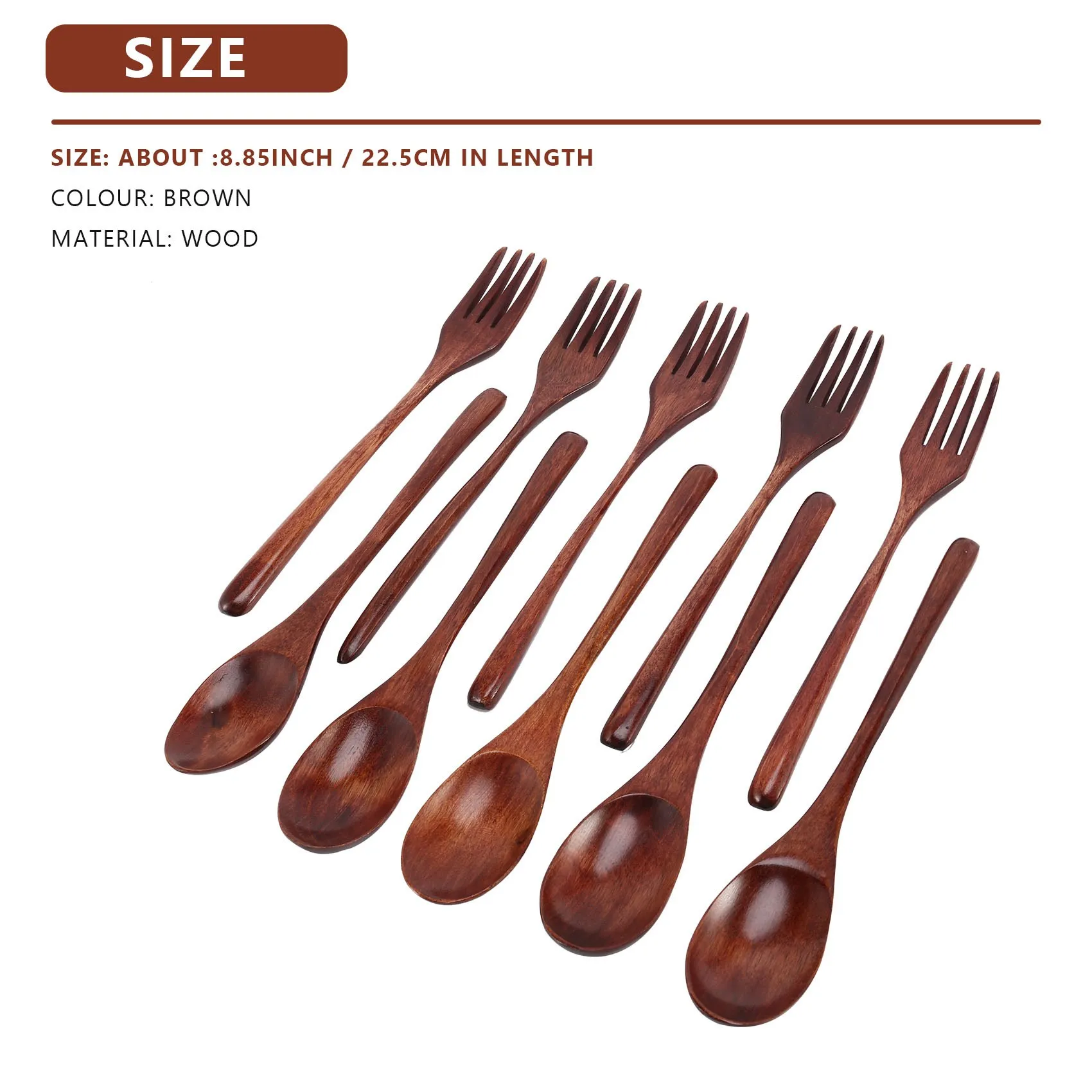 ABNP 10 pièces cuillères fourchettes en bois ensemble d'ustensiles en bois ensemble de couverts en bois naturel réutilisable pour la cuisson remuant manger