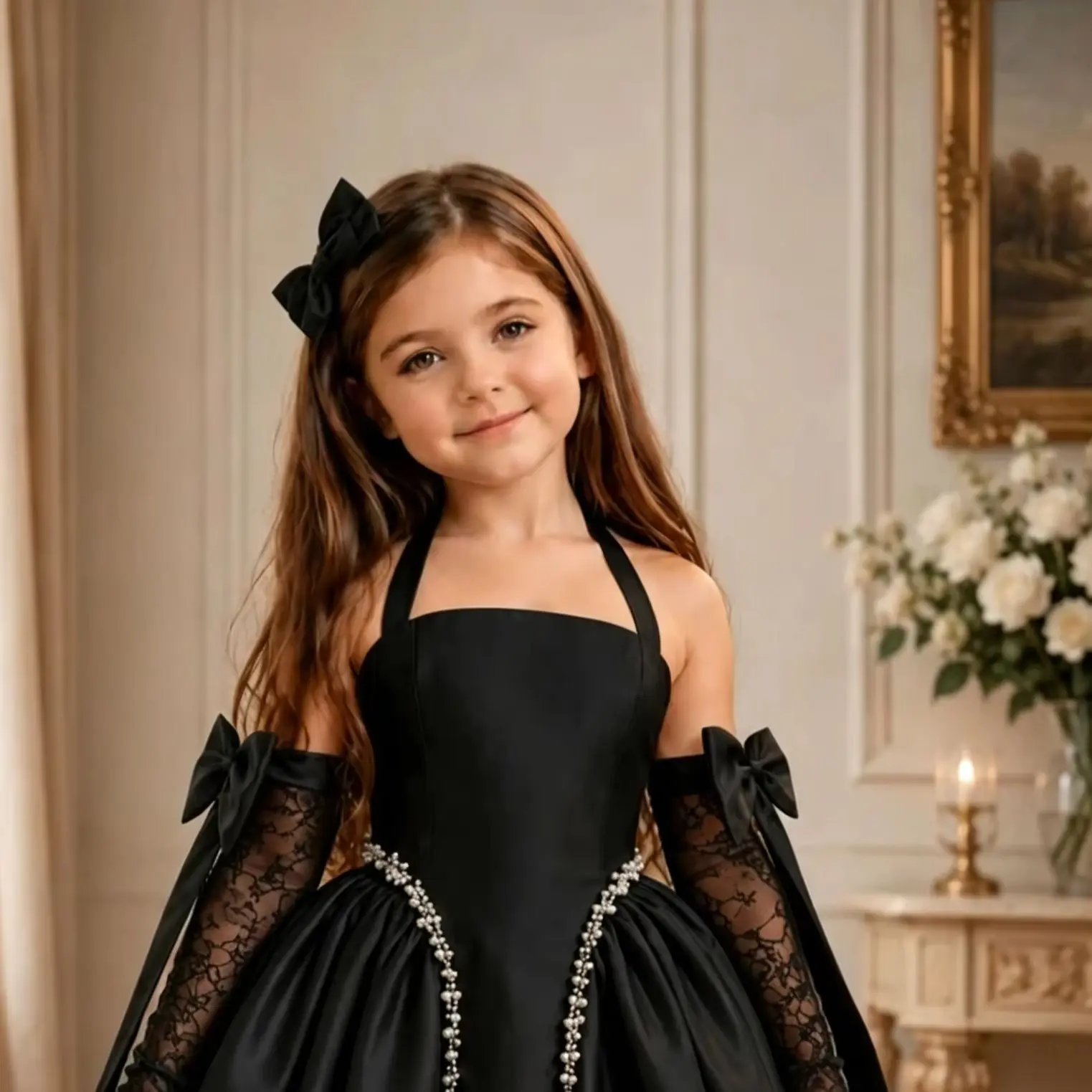 Princess Customized Flower Girl Dress for Wedding Off Shoulder Satin Beaded Puffy Kids Birthday Party First Communion Ball Gown
