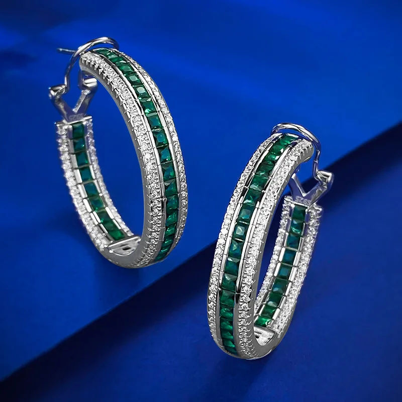 

2023 new 925 silver inlaid Emerald ear ring for women to sell quickly across the border