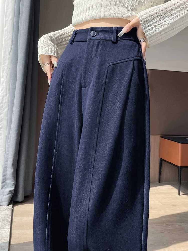 Narrow cut denim curved knife pants for women's autumn new high-end suit straight leg lazy style and loose wide leg pants