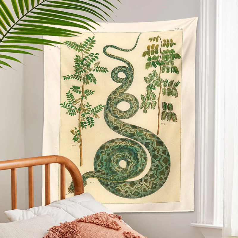 ดอกไม้งู Tapestry แขวนผนัง Psychedelic Botanical Celestial SnakeTapestry Hippie Wall พรม Dorm ภาพตกแต่งผนังตกแต่ง