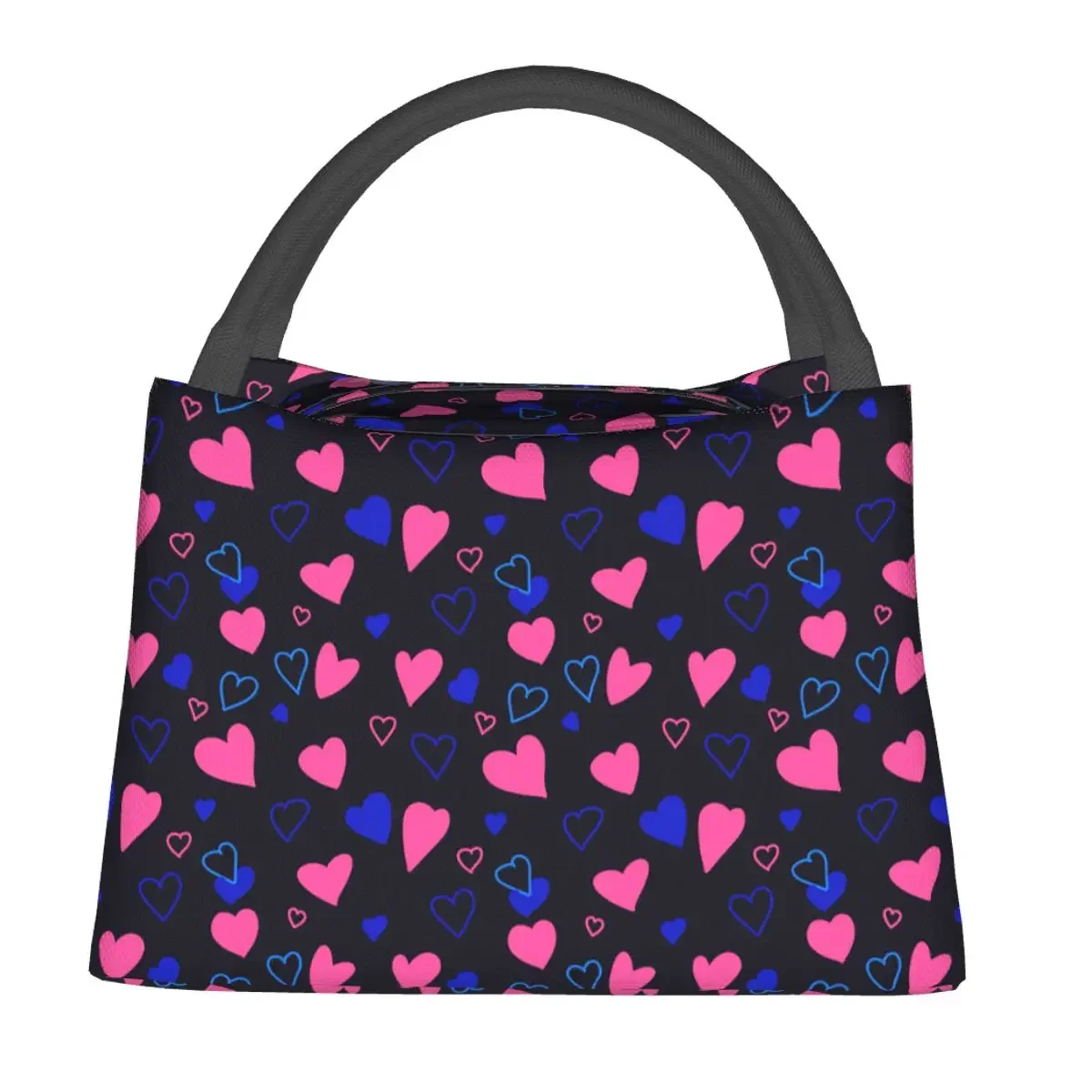 

Hearts Print Lunch Bag Love Doodle Portable Zipper Lunch Box School Graphic Cooler Bag Casual Oxford Thermal Lunch Bags