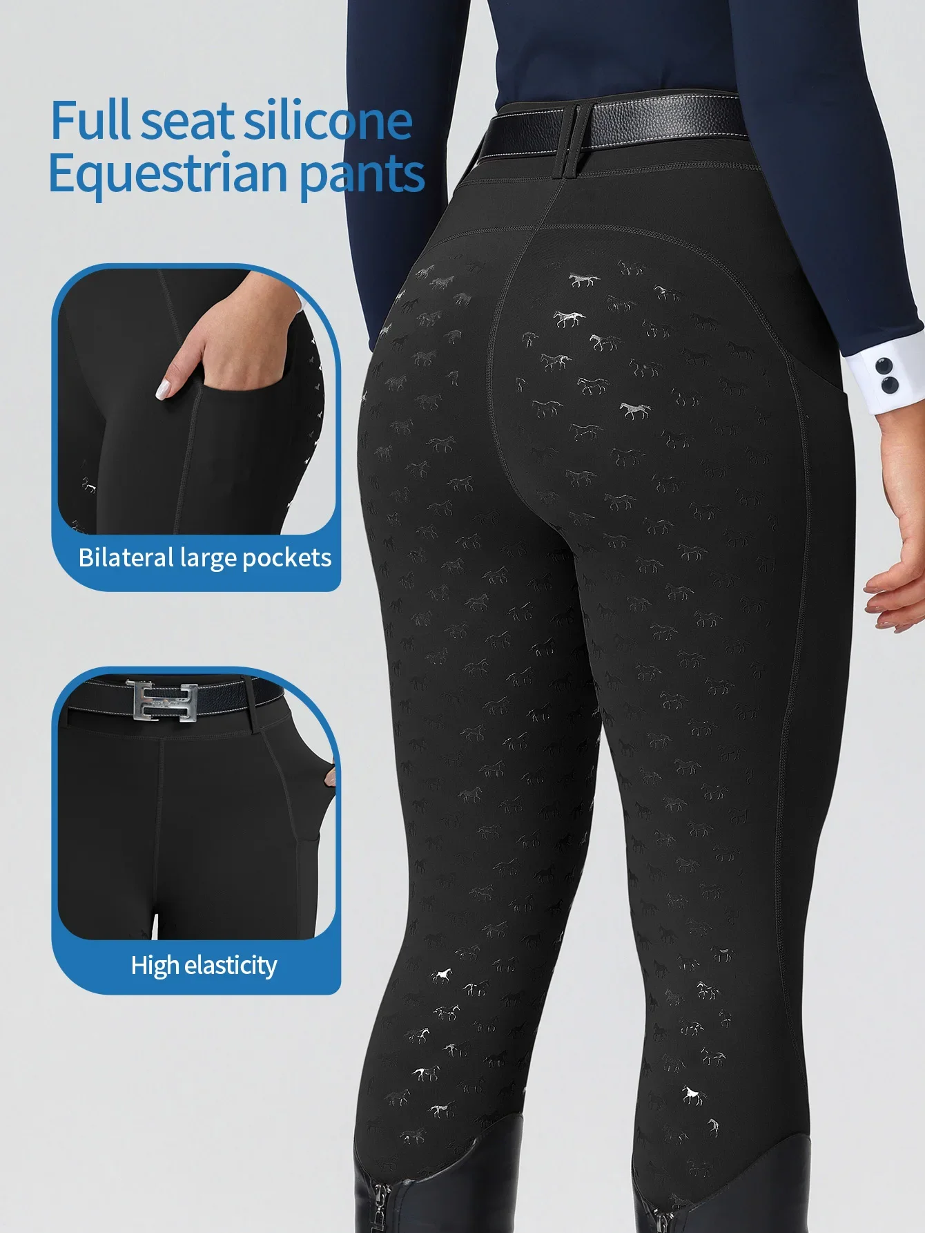 Women Professional High Waist Equestrian Breeches Full Seat Silicone Anti Slip Wear Resistant Horse Riding Pants With Pockets