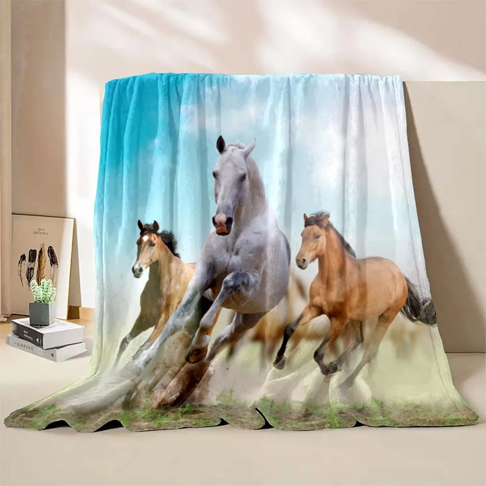 

6 Sizes Running Horse Printed Blanket Warm Soft and Comfortable Home Travel Blanket Office Sofa Bedding Cover Blanket Gift