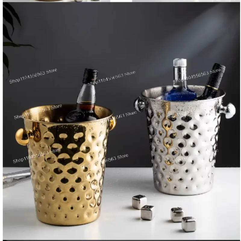 ファッショナブルでクリエイティブなステンレス製アイスバケツ、ゴールデンハンマーパターン付き-赤ワイン、シャンパン、アイスワイン用