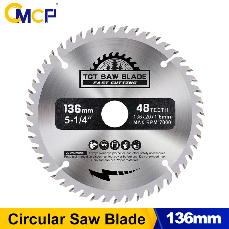 CMCP 1pc 136mm Circular Saw Blade TCT Carbide Saw Blade Bore 20mm Wood Cutting Disc 48T For Wood Plastic Cutting Tools