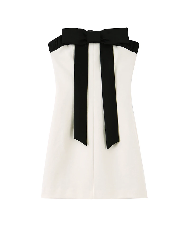 Damen-Bodycon-Kleid, schulterfrei, ärmellos, schmales Minikleid mit Schleife und rückenfreiem Detail