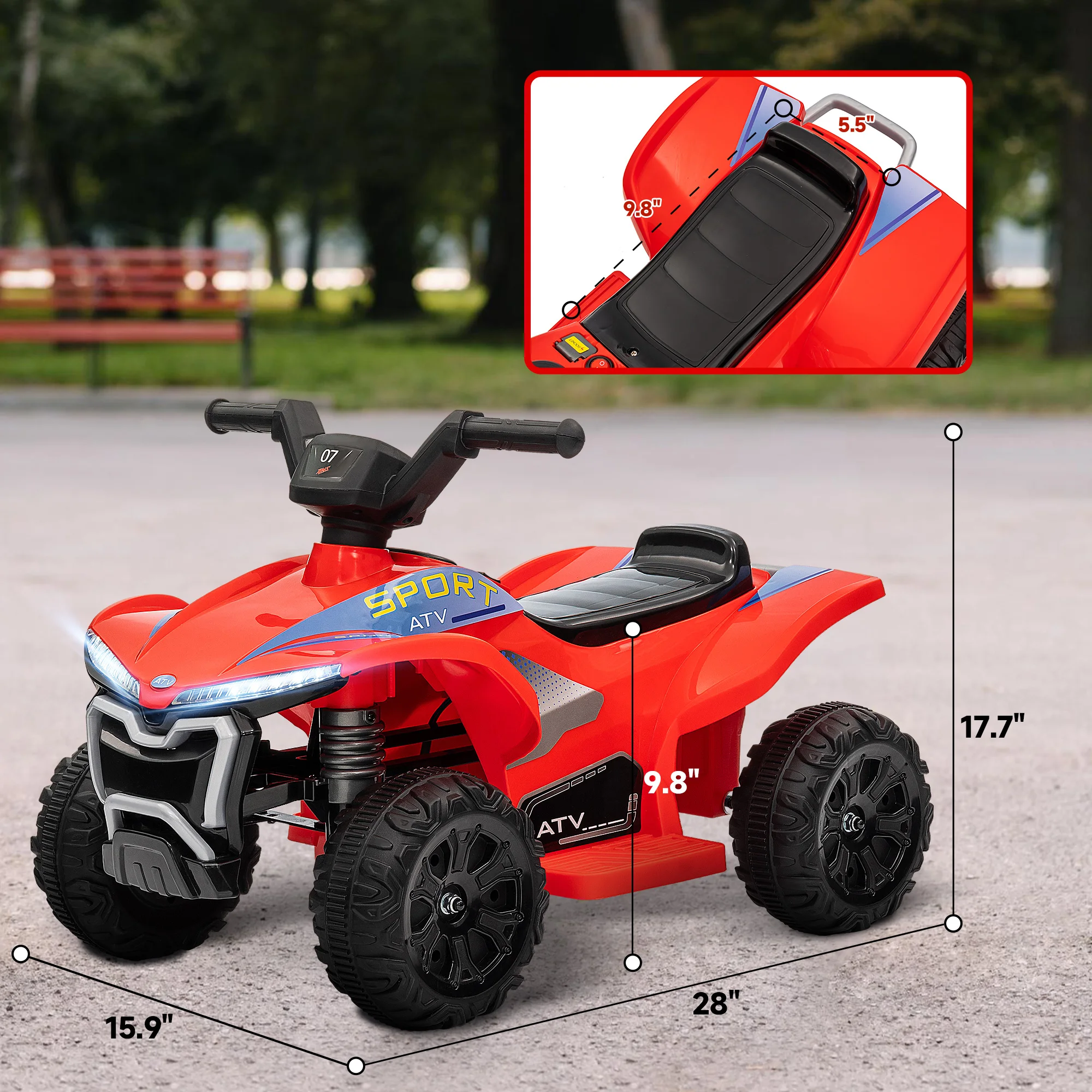 Kids Atv Quad, 6V Ride on Toy with Rechargeable Battery, Red