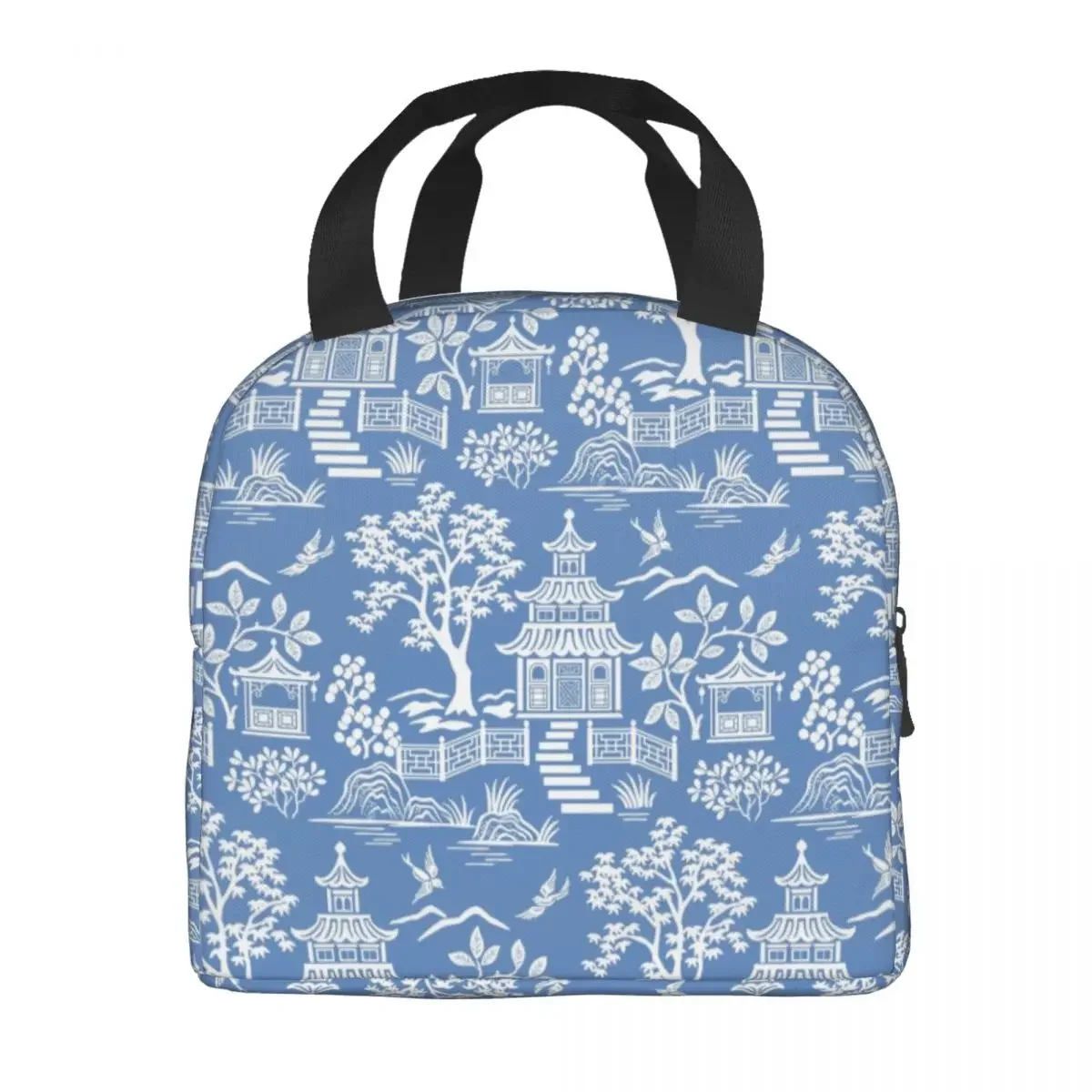 Chinoiserie Pagoda Blue Delft Willow Insulated Lunch Bag for School Office Oriental Style Thermal Cooler Bento Box Women Kids