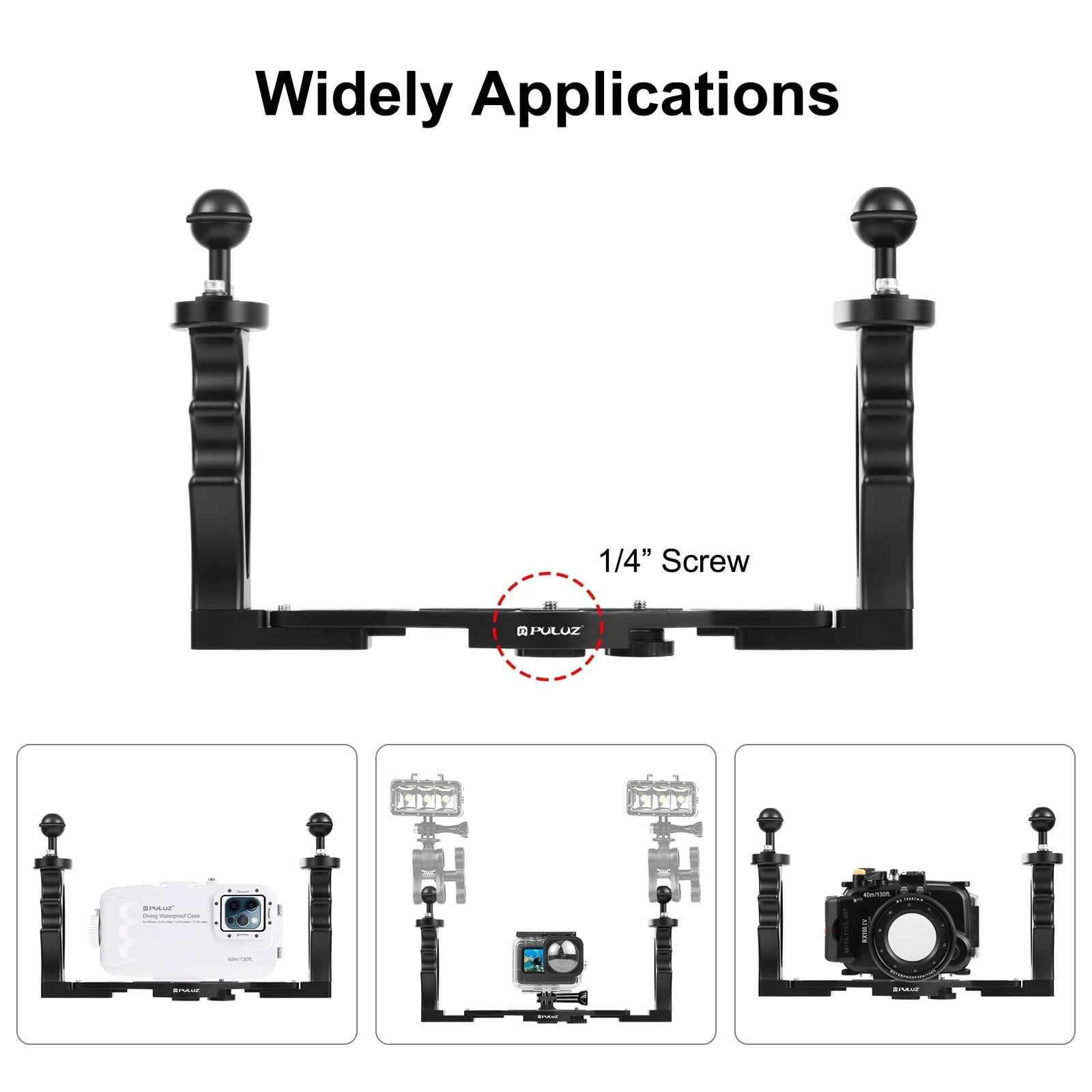 PULUZ Maniglia Vassoio Stabilizzatore in Lega di Alluminio Rig per Custodia per Fotocamera Subacquea Supporto per Vassoio Subacqueo per Smartphone