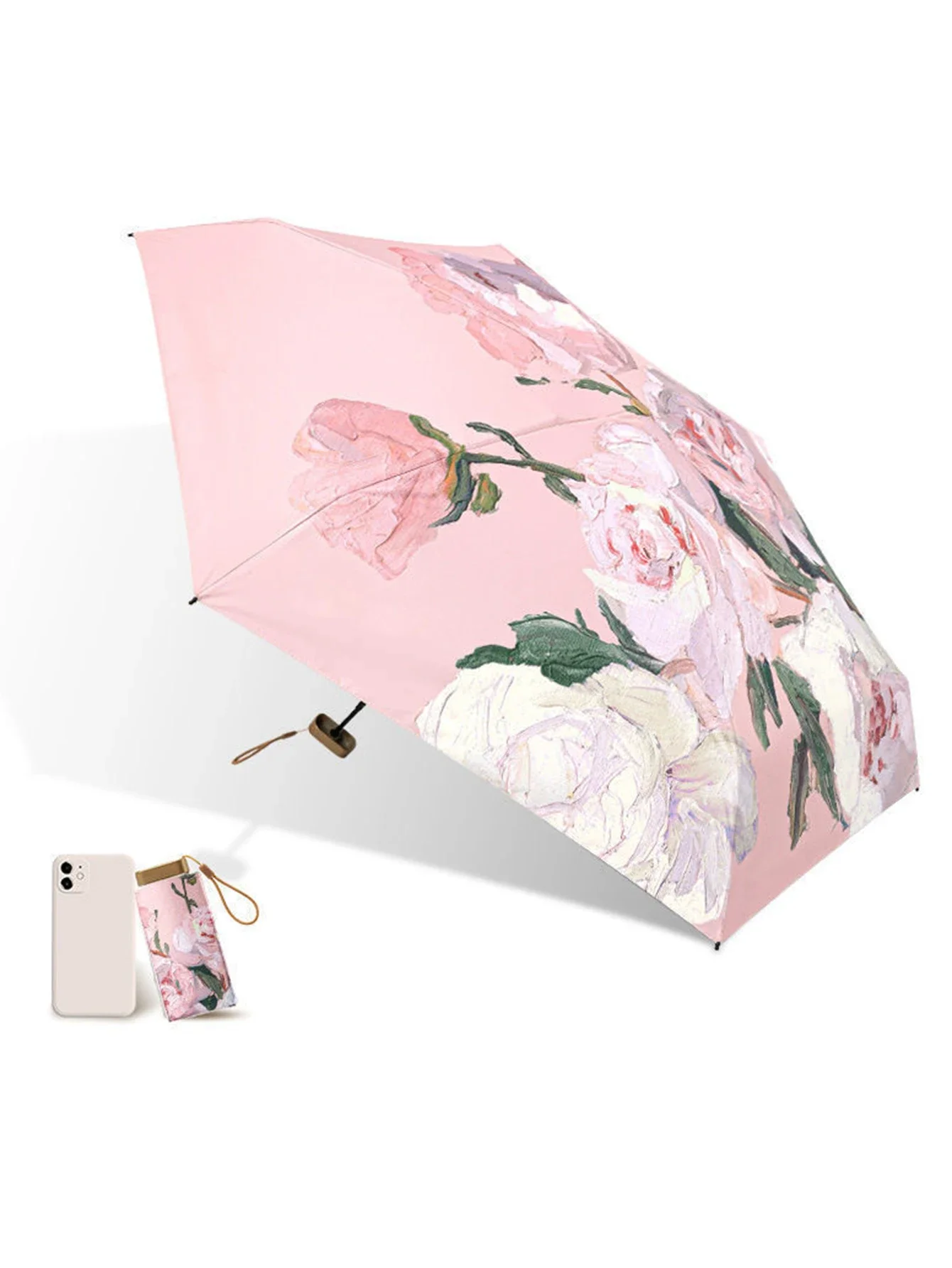 Women's Compact Mini Black Rubber Six-Fold Sunshade Umbrella UV Sunscreen Capsule Design Portable Sun Umbrella