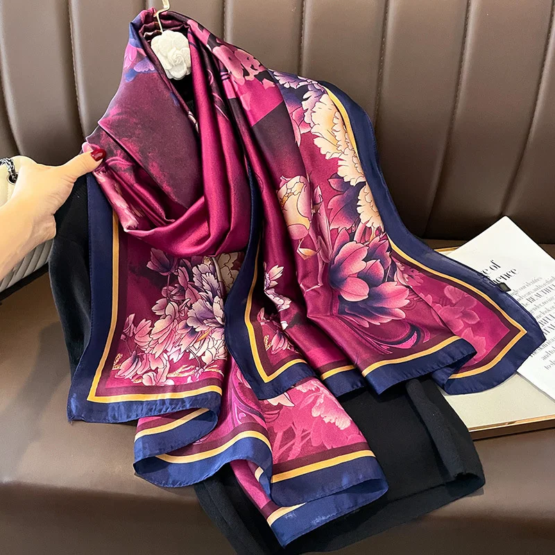 Women 180*90cm Fashion Beautiful Soft Silk Scarves female Lady Shawl Hijab Wrap Foulard Bandanna Muffler Beach Pareo