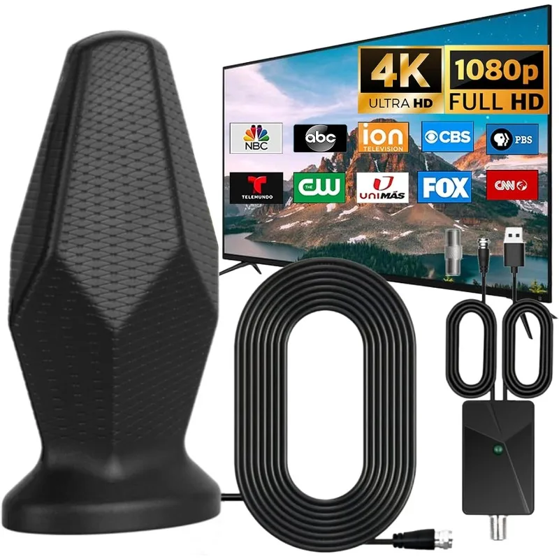 هوائي تلفزيون عالي الدقة مطور لعام 2025 للتلفزيون الذكي الداخلي، نطاق طويل 600+ ميل لجميع القنوات المحلية للتلفزيونات مع معزز إشارة مكبر للصوت