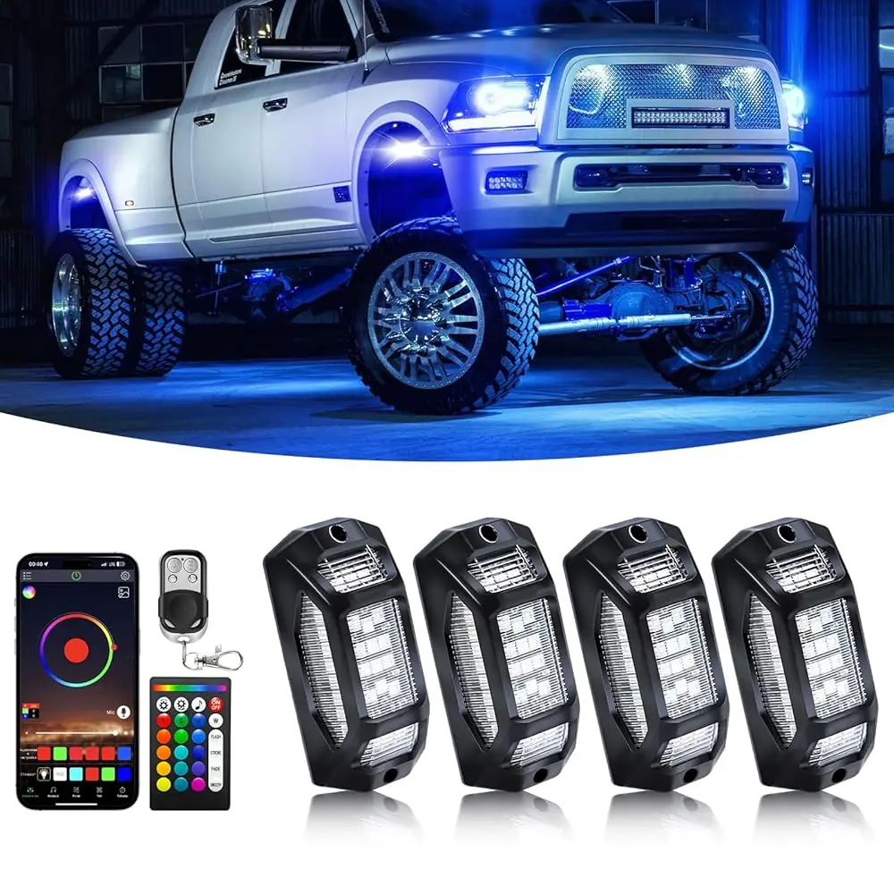 

Ailexpress Auto - 4 Pods 5-Sides Full Angle RGB LED Rock Lights High Brightness 36 Beads RGB 5050 IP68 Waterproof Underglow Mult