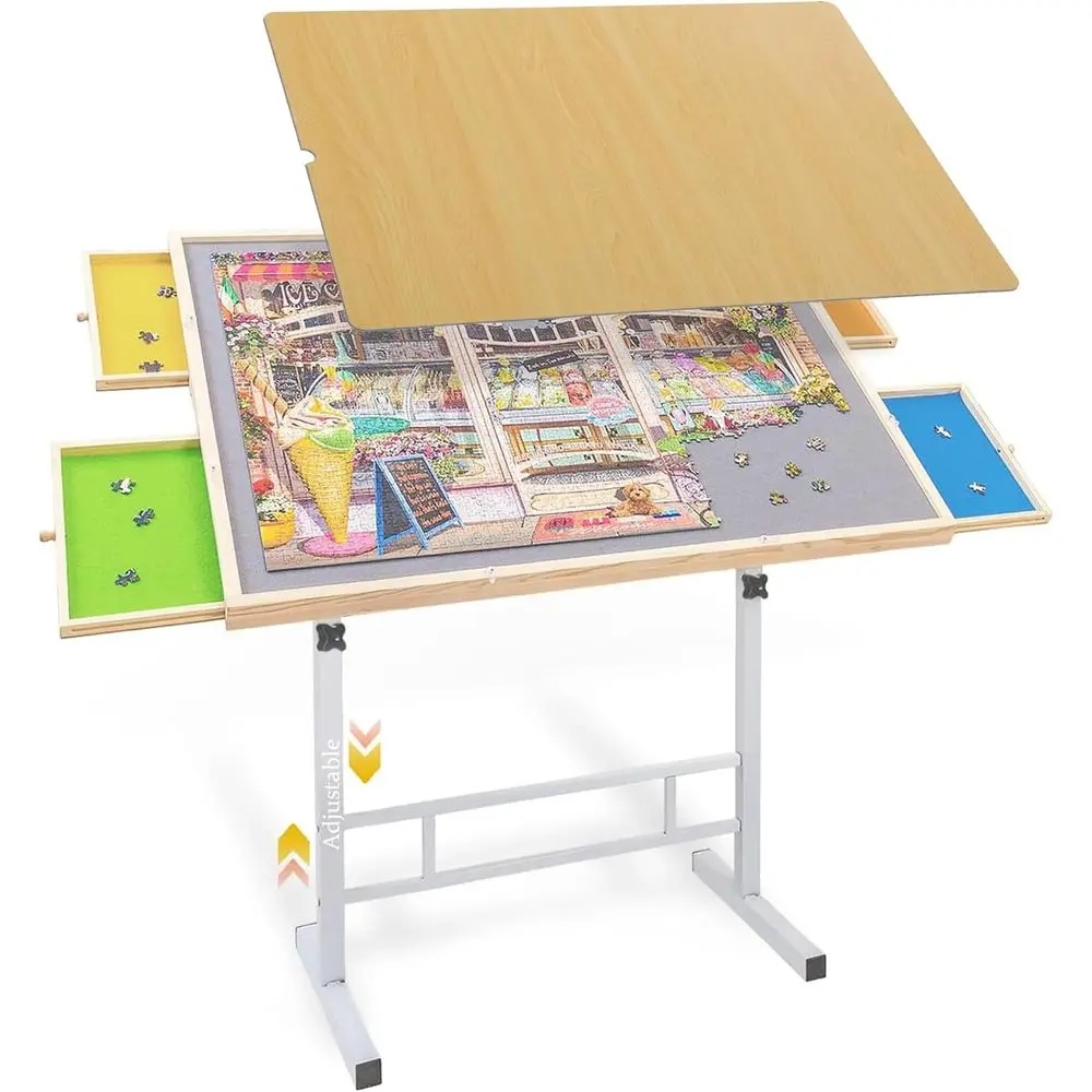 

Регулируемый по высоте стол для пазлов с местом для хранения и чехлом — портативный, не требует сборки, идеально подходит для взрослых и пожилых людей