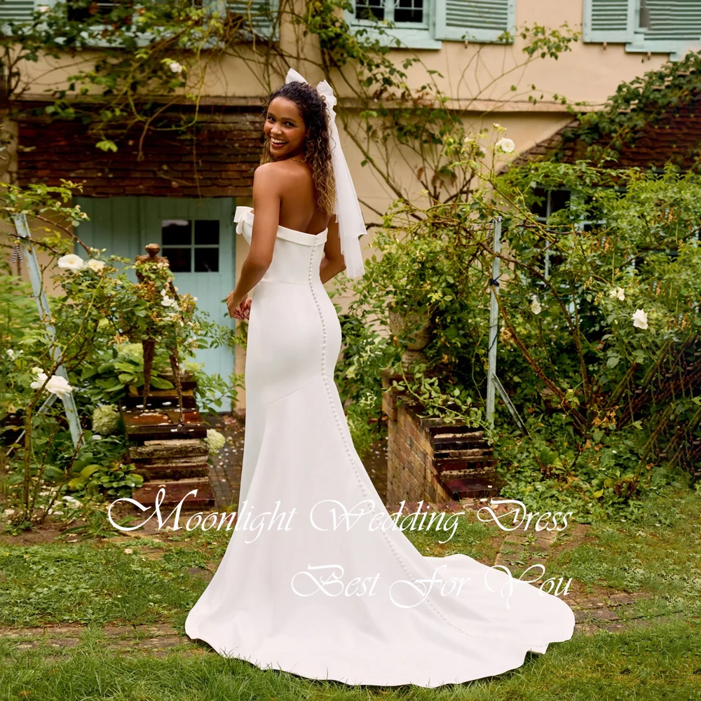 Simple Strapless Bow Mermaid Wedding Dresses Women 2026 Sleeveless Open Back Buttons Bridal Gown Vestidos De Novia Customized