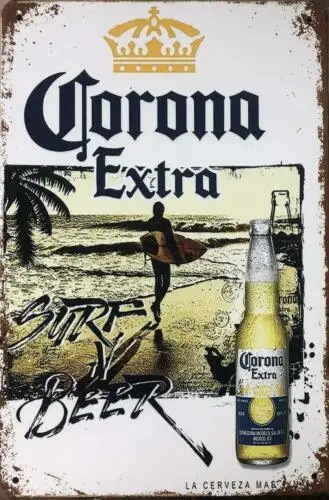 Tin Sign Vintage Chic Art Decoration Poster Corona Beer for Home Bar Cafe 8 x 12