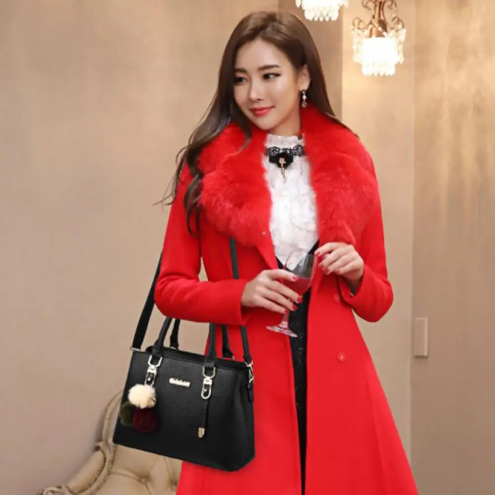 Crossbody Bag Smooth Zipper Large Capacity Faux Leather Handbag Plush Ball Shoulder Bag For Party Gathering Wedding Banquet