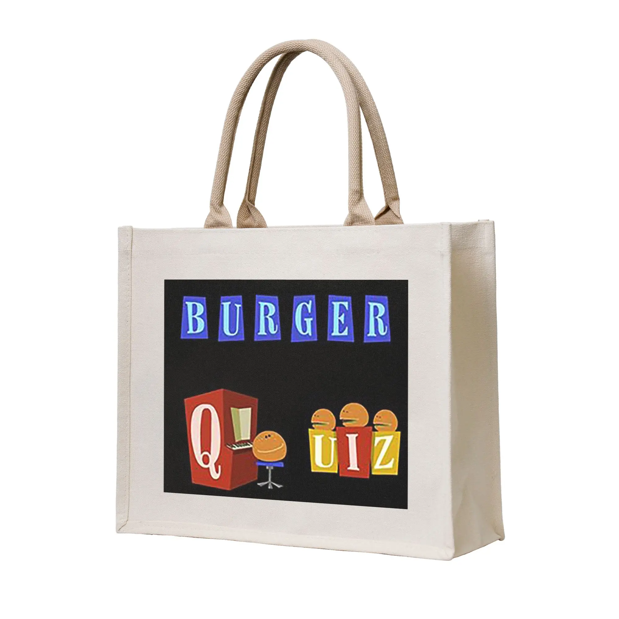 

Сумка-шоппер Burger Quiz с новым логотипом, холщовая складная сумка-тоут для женщин, дорожная сумка через плечо