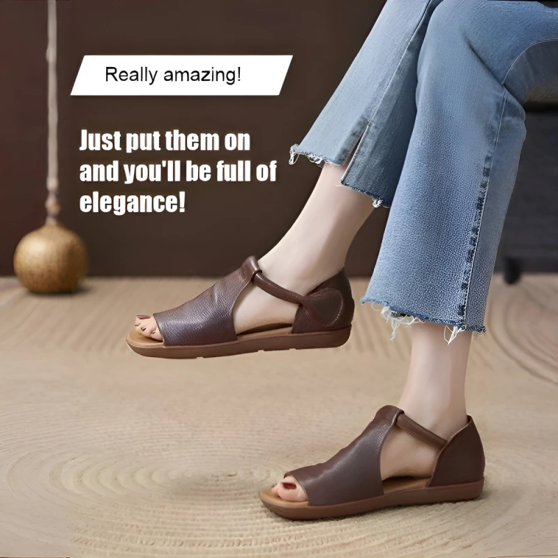 

Fish Mouth Flat Retro Sandals Comfortable Soft Bottom Open Toe Women's Roman Sandals Casual Summer Wear