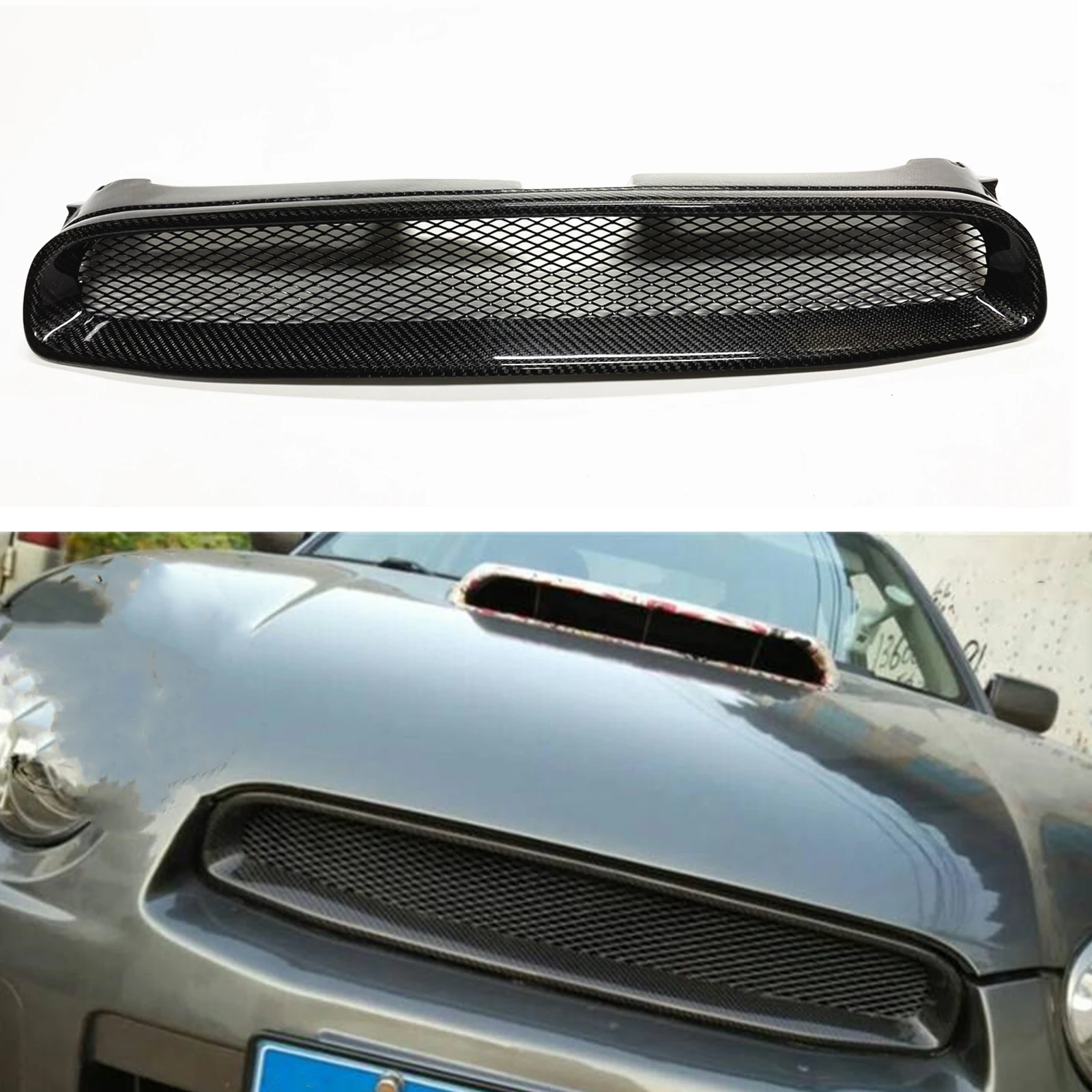 Car Upper Bumper Hood Front Grill Grille For Subaru Impreza 8th 2004-2005 Carbon Fiber Mesh Body Kit Grid Grating Part