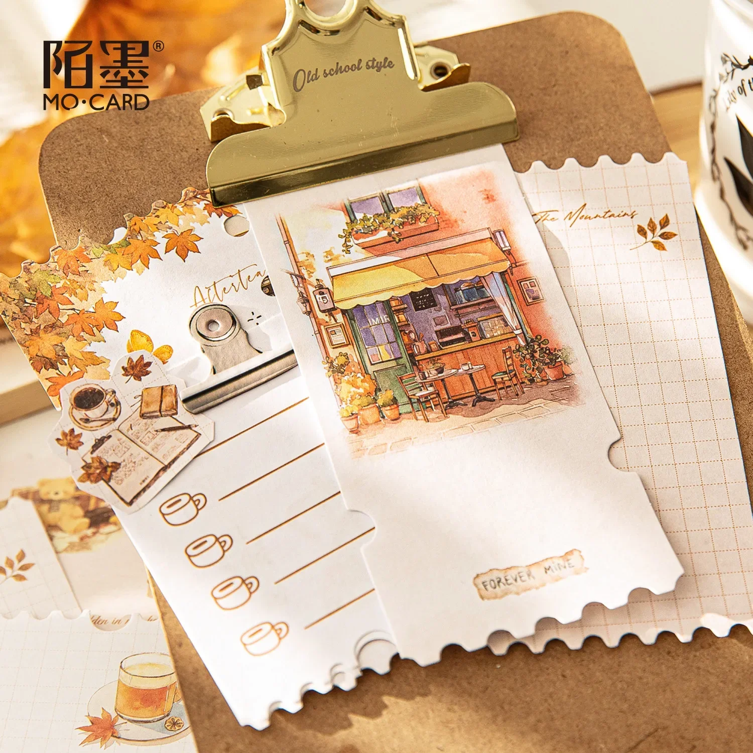 50Pcs White kraft paper note pad Coffee break series Watercolor autumn theme message note pad