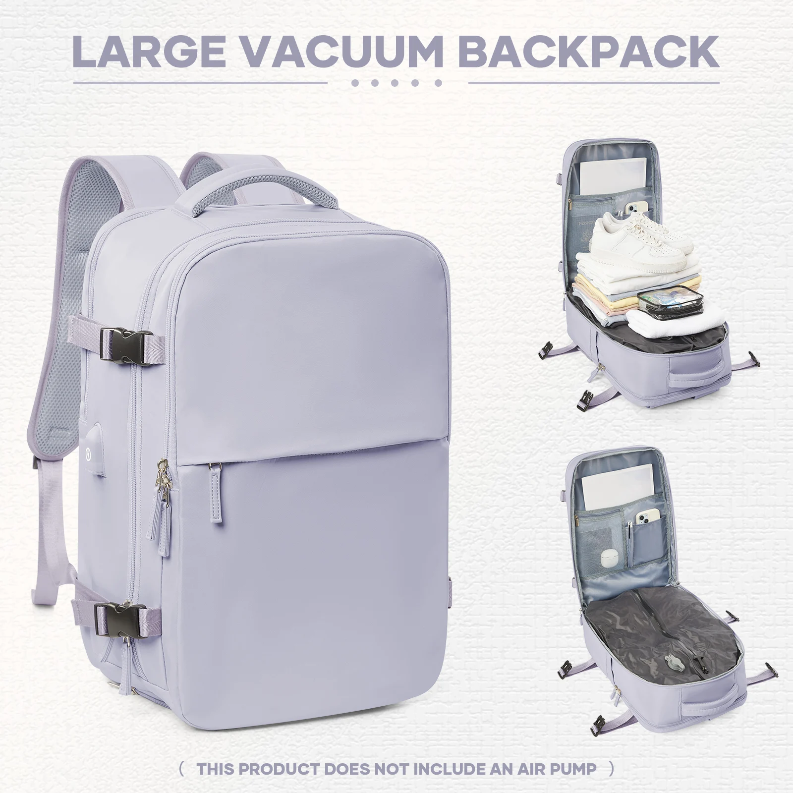 Travel Vacuum Backpack with Vacuum Compression Pump, Large Capacity Airplane Travel Backpack Women Men Expanded Laptop Backpack