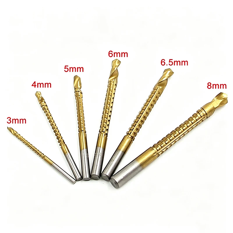 6pcs Integrated Saw Drill Bits Gold Titanium Coated Serrated Twist Wood Drilling Grooving Irregular Hole DIY Woodworking Tools