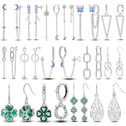925 Sterling Silver Colored Zirconium Geometric Snake Bone Chain Double Butterfly Chain Earrings Gift for Women Jewelry Wedding