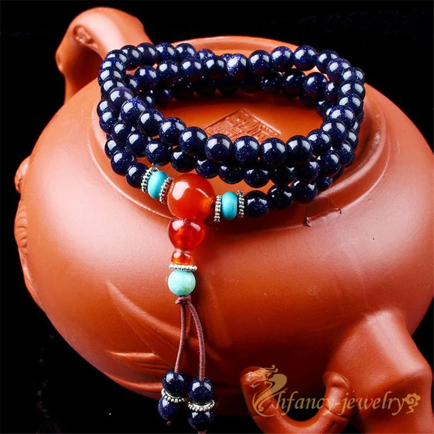 6mm Blue Sandstone 108 Buddha Beads Necklace Wrap Gift Yoga Mala Jewelry Stackable Handmade Eco-friendly Teens Fragrant Men