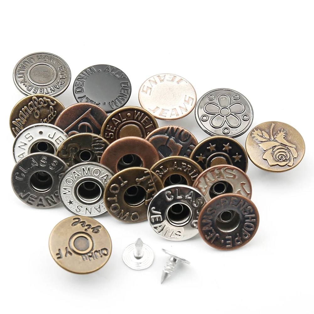 10/20Sets 17mm Brass Jeans Buttons Hollow Shank Button Sewing-Free Change Waist Size Buttons for Garment Sewing Accseeories