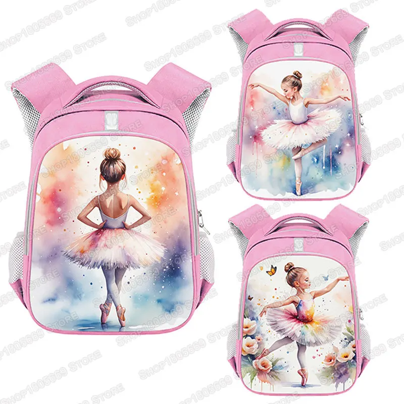 Ballet Dancing Girl Print Pink Backpack Girl Dancing in The Garden School Bags Women Laptop Bag for Travel Student Bookbag Gift