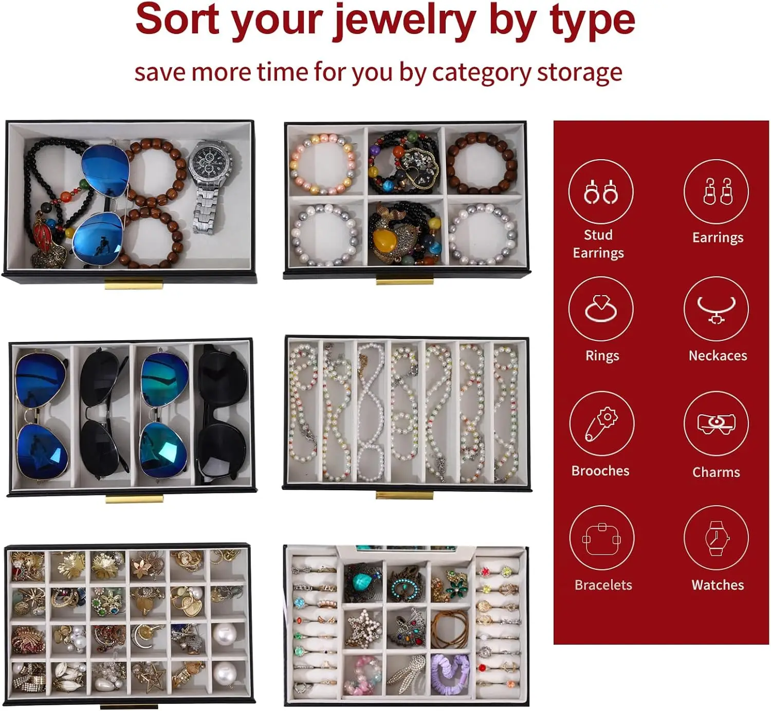 6-Layer Jewelry Organizer with Drawers and Mirror - Large Storage Box for Earrings, Necklaces, Rings