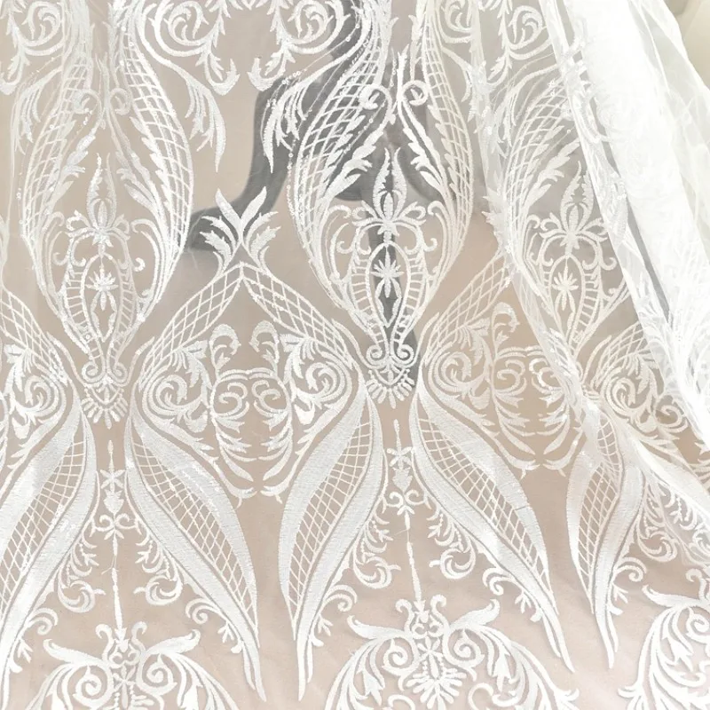 

European Embroidery Lace Fabric Wedding Dress Handmade DIY Material Clothing Dress Decorative Fabric White