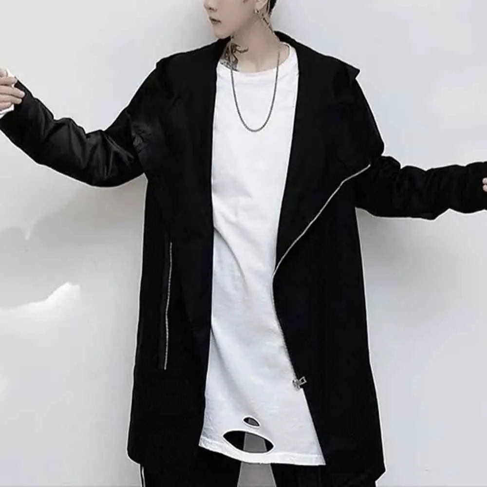 

Men Autumn Hooded Windbreaker Y2k Irregular Dark Hooded Sweatshirt Streetwear Fashion Nightclub Stage Performance Top Men'S Wear
