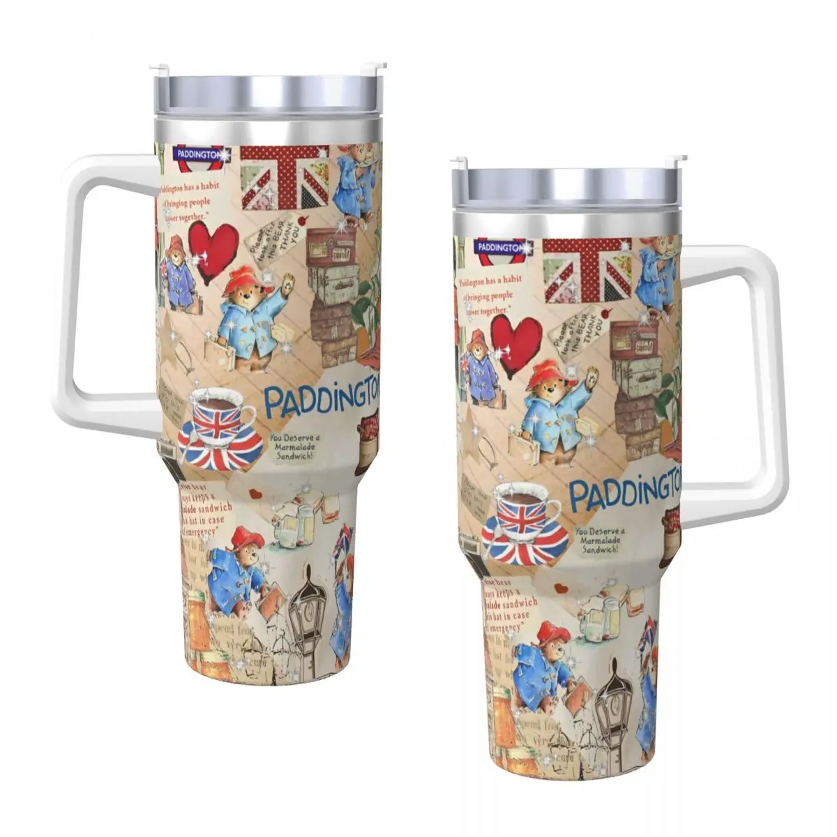 Britain Paddington Brown Bear Tumbler Hot Drinks Water Bottle Leakproof Stainless Steel Thermal Mug Printed Driving Car Mugs